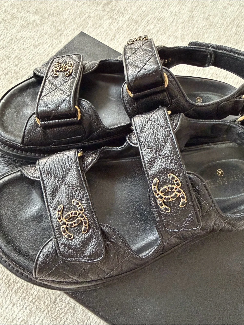 CHANEL Black Quilted Leather dad sandal size 38